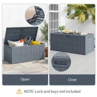 Outsunny 100 Gallon Resin Deck Box, Waterproof Lockable Outdoor Storage Box with Pneumatic Gas Rods, Side Handles(m-7)