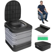 Outsunny Portable Toilet for Adults Foldable Porta Potty 12 Coagulant Packets for Camping Travel RV Outdoor Use(m-11)