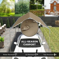Outsunny 10' x 20' Carport Heavy Duty Galvanized Car Canopy with Included Anchor Kit, 3 Reinforced Steel Cables, Khaki(m-4)