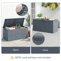 Outsunny 100 Gallon Resin Deck Box, Waterproof Lockable Outdoor Storage Box with Pneumatic Gas Rods, Side Handles(m-7)