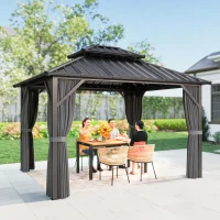Outsunny 10' x 12' Hardtop Gazebo Canopy with Double Galvanized Steel Roof, Aluminium Frame Permanent Outdoor Gazebo, Dark Grey(m-8)