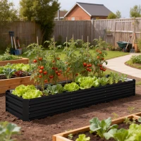 Outsunny 8'x2'x1' Galvanized Raised Bed, Large Elevated Planter Box for Growing Flowers, Herbs and Vegetables, Black(m-1)