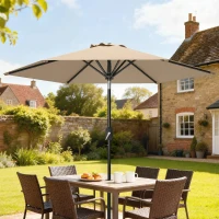 Outsunny Patio Sun Umbrella, Outdoor Parasol with 6 Ribs, Coffee(m-1)
