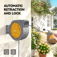 Outsunny 1/2 in x 100ft Wall Mounted Garden Hose Reel, Retractable Water Hose Reel with Auto Rewind, Any Length Lock, Orange(m-6)