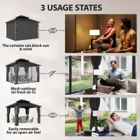 Outsunny 10' x 12' Hardtop Gazebo Canopy with Double Galvanized Steel Roof, Aluminium Frame Permanent Outdoor Gazebo, Dark Grey(m-6)