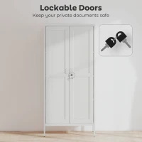 HOMCOM Office Storage Cabinet, Lockable Filing Cabinet with 3 Adjustable Shelves and 2 Doors for Home Office, Garage, White(m-5)