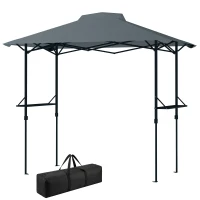 Outsunny 5 x 8.5 ft Pop Up Grill Gazebo with 2 Shelves, UPF 50+ Outdoor Instant Canopy Portable Shelter with Carry Bag, Dark Grey(m-2)