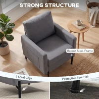 HOMCOM Accent Chair Modern Upholstered Armchair with Side Pockets and Cushion for Bedroom, Living Room, Dark Grey(m-5)