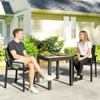 Outsunny Set of 2 Outdoor Garden Chairs, Stackable Patio Dining Chairs with Breathable Fabric, Armrests and Backrest, Black(m-1)