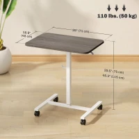 HOMCOM Height Adjustable Standing Desk, Pneumatic Sit Stand Desk with Wheels and Headphone Hook, Grey Wood Grain(m-3)