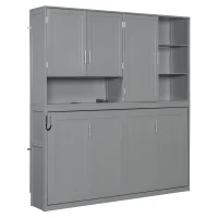 Twin-Size Wall Murphy Bed with Integrated Storage, Flexible Slat, Foldaway Bed with Dual-Piston Mechanism, 83'' L x 15.5'' W x 90.5'' H, Gray(m-7)