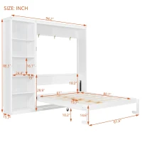 Queen Size Murphy Wall Bed with Reversible Shelf and Flexible Slat, Fold-Away Cabinet with 5-Tier Storage, 94'' L x 82'' W x 88.5'' H, White(m-3)
