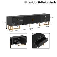 Modern TV Cabinet with Textured Doors, 4 Drawers & 2 Cabinets, Solid TV Stand with Metal Handles and Legs, 69'' L x 12'' W x 17.5'' H, Black(m-3)