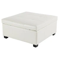 Large Square Ottoman with Upholstered PU Leather and High‑Density Foam, Modern Coffee Table with Storage, 34'' L x 34'' W x 18.5'' H, Beige(m-2)