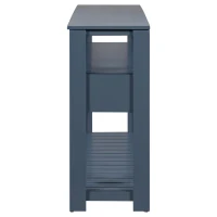 Large Entryway Console with 4 Drawers and 3-Tier Open Shelves, Versatile Table with Adjustable Feet, 62'' L x 14'' W x 32'' H, Navy Blue(m-13)
