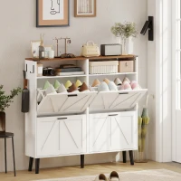 HOMCOM Shoe Storage Cabinet with 4 Flip Drawers, Farmhouse Narrow Shoe Cabinet, Holds Up to 24 Pairs, White(m-8)