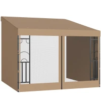 Outsunny 10' x 10' Wall Pergola, Outdoor Gazebo with 2 Curtains and 2 Nettings, UV Resistant, for Patio, Deck, Khaki(m-11)