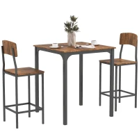 HOMCOM 3 Piece Pub Table and Chairs, Small Kitchen Table and Chairs, Square Dining Table with 2 Stools, Walnut and Black(m-1)