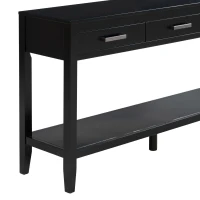 Farmhouse Entryway Table with Wide Top and Open Bottom Shelf, Minimalist Console with Adjustable Feet, 59'' L x 14'' W x 31.5'' H, Black(m-11)