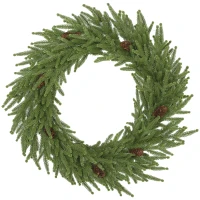 HOMCOM 24 inch Christmas Wreath, Artificial Norfolk Pine Wreath with Pine Cones and 88 Realistic Branches for Door, Wall(m-11)