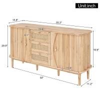 Versatile Sideboard with 3 Drawers, 2 Doors and Adjustable Shelves, Stylish Cabinet for Living or Dining Room,55.5'' L x 16'' W x 30'' H, Wood(m-3)