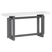 Modern Console with Pine Veneer Top and Solid Legs, Versatile Hallway Table with Adjustable Feet, 59'' L x 15.5'' W x 31.5'' H, Dark Gray+White(m-2)