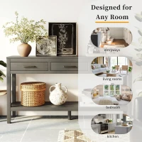 Farmhouse Entryway Table with Wide Top and Open Bottom Shelf, Minimalist Console with Adjustable Feet, 59'' L x 14'' W x 31.5'' H, Gray(m-4)
