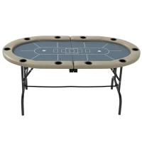 Soozier Foldable Poker Table Blackjack Texas Holdem Poker Game Table with Cup Holders, 70" Oval, Blue(m-9)