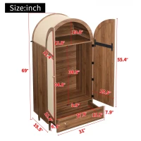 Elegant Wardrobe with Fabric Doors and Drawer, Solid Wooden Legs, Modern Clothes Cabinet with Wide Rail, 31'' L x 19.5'' W x 69'' H, Walnut(m-3)