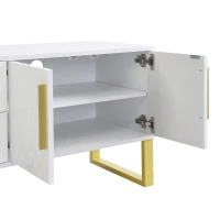 Modern TV Cabinet with Centre Drawers and Internal Shelves, Floor-Standing Console with Cable Management, 67'' L x 15.5'' W x 20.5'' H, White(m-9)