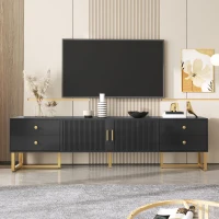 Modern TV Cabinet with Textured Doors, 4 Drawers & 2 Cabinets, Solid TV Stand with Metal Handles and Legs, 69'' L x 12'' W x 17.5'' H, Black(m-1)