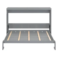 Queen Size Murphy Wall Bed with MDF & Plywood Construction, Fold-Away Cabinet Bed with Flexible Slat Support, 82'' L x 68'' W x 69'' H, Gray(m-6)