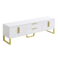 Modern TV Cabinet with Centre Drawers and Internal Shelves, Floor-Standing Console with Cable Management, 67'' L x 15.5'' W x 20.5'' H, White(m-10)