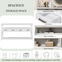 Large Entryway Console with 4 Drawers and 3-Tier Shelves, Sturdy Table with Metal Handlesand Adjustable Feet, 62'' L x 14'' W x 32'' H, White(m-6)