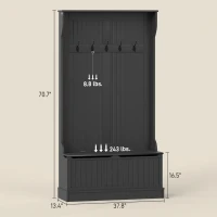 HOMCOM 3-In-1 Entryway Bench with Coat Rack, Hall Tree with Bench and Shoe Storage, 5 Hooks for Hallway Black(m-3)