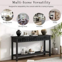 Modern Entryway Table with Bottom Open Shelf and Iron Handles, Multi-Functional Console with Wide Surface, 60'' L x 15.5'' W x 31'' H, Black(m-4)
