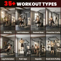 Soozier Home Multi Gym Smith Machine with 143LBS Weight Stack, Cable Pulley System, Chest Station, Preacher Pad, Leg Developer(m-4)