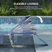 Outsunny Folding Outdoor Lounge Chair, 5-Level Tanning Chair with Face Hole, Side Pocket, Carry Strap for Beach Pool, Grey(m-4)