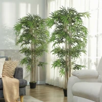 Outsunny 6FT Artificial Bamboo Tree Set of 2, Fake Plant with 1530 Leaves, Greenery Plant in Nursery Pot for Indoor, Green(m-8)