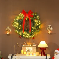 HOMCOM 36 Inch Christmas Wreath for Front Door with LED Lights, Prelit Christmas Wreath with 8 Modes and Ornaments, Green(m-2)