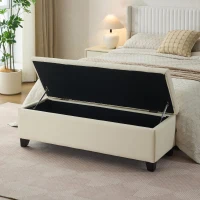 Durable Ottoman Bench with Wooden Frame and Rubberwood Legs, Modern Foam Seat with Internal Storage, 50'' L x 18.5'' W x 16.5'' H, Beige(m-5)