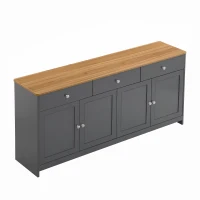 Modern Sideboard Buffet Cabinet with 3 Drawers & 4 Doors, Rustic Storage with Adjustable Shelves, 55'' L x 14.5'' W x 29.5'' H, Gray+Wood(m-11)
