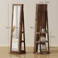 HOMCOM 360° Swivel Jewelry Armoire, Lockable Jewelry Cabinet with Full-Length Mirror, Storage Shelves, Rustic Brown(m-3)