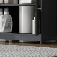 HOMCOM Farmhouse Pedestal Sink Storage Cabinet, Bathroom Sink Cabinet with 2 Barn Doors and Adjustable Shelf, Distressed Black(m-9)