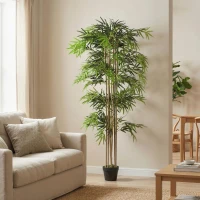 Outsunny 6FT Artificial Bamboo Tree, Fake Plant with 1530 Leaves, Greenery Plant in Nursery Pot for Indoor, Green(m-10)