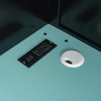 Full Size Wood Loft Bed with Integrated Desk and RGB Lighting, Esports-Style Bed with Multi-Tier Shelves, 93.5'' L x 55.5'' W x 65'' H, Blue(m-6)