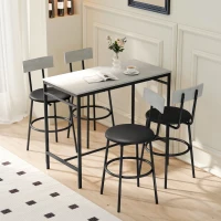 HOMCOM 5-Piece Bar Table Set, Industrial Bar Table and Stools for 4 with Footrest and Steel Frame for Kitchen, Cement Grey(m-11)