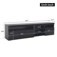 Modern TV Cabinet with LED Strip and Adjustable Colours, Stylish Media Console with Low-Profile Storage, 71'' L x 13.5'' W x 19'' H, Black(m-3)