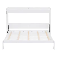 Full Size Murphy Wall Bed with Dual-Piston Folding Mechanism, Fold-Away Cabinet with Slatted Mattress, 77.5'' L x 61.5'' W x 62'' H, White(m-5)