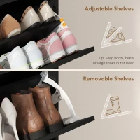 HOMCOM Shoe Storage Cabinet with 2 Flip Drawers, Farmhouse Narrow Shoe Cabinet, Holds Up to 16 Pairs, Black(m-6)